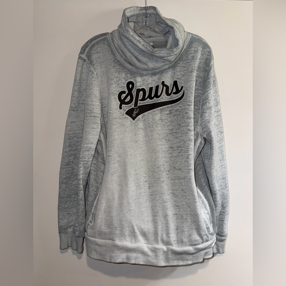 NBA San Antonio Spurs Women's Distressed Gray Funnelneck Sweatshirt, Size Large